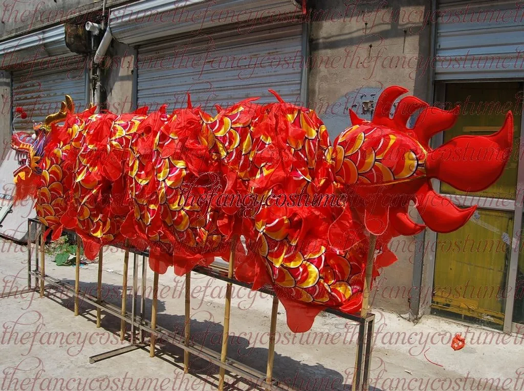 DRAGON DANCE Stage Wear 14m 8 adultos tecido de seda Chinese Spring Day ORIGINAL Folk Festival Celebration mascote Costume327Y