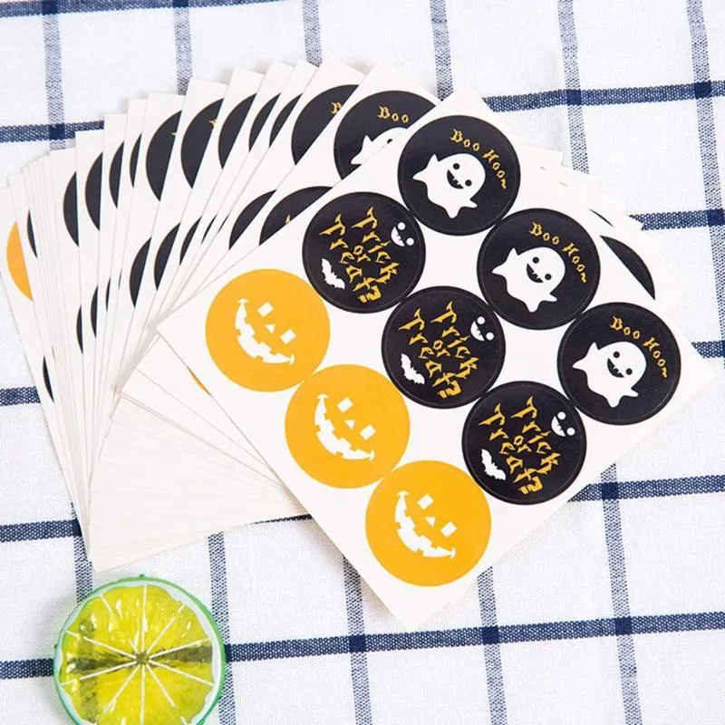 Gift Wrap 6/9/12pcs Halloween Round Stickers Self Adhesive Label Paper Candy Bags Package Seal DIY Packaging Sealing Craft