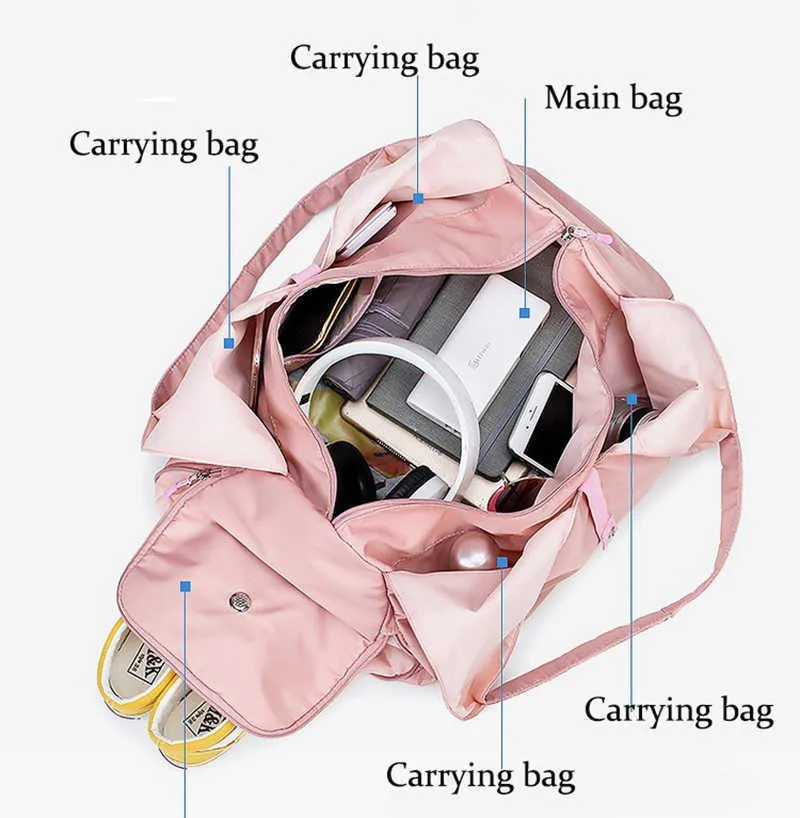 Nylon Women Men Travel Sports Gym Shoulder Bag Large Waterproof Nylon Handbags Black Pink Color Outdoor Sport Bags 2019 New (11)