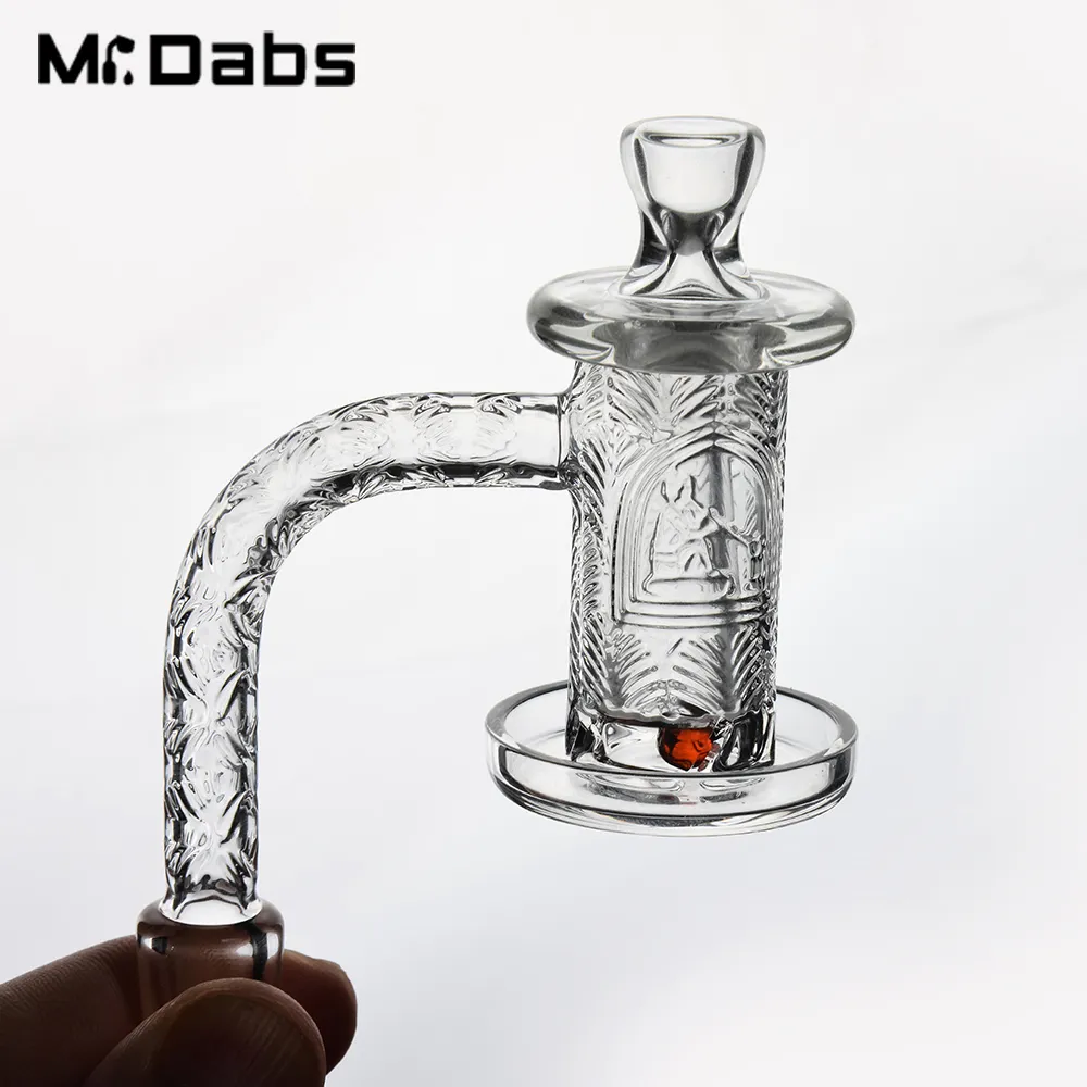 Ensemble de banger à quartz avec motif de sculpture profonde, accessoires pour fumer avec 1 perle de terp en verre, 1 capuchon de carburateur, 1 cône en verre, joint transparent pour bong, conduite d'eau, plate-forme Dab