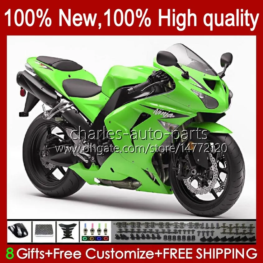 Corpi moto per KAWASAKI NINJA ZX 10R 10 R 1000 CC ZX10R 06 07 Carrozzeria 14No.76 ZX-10R ZX1000 1000CC 2006 2007 ZX1000C ZX1000CC 2006-2007 Kit carenatura stock verde