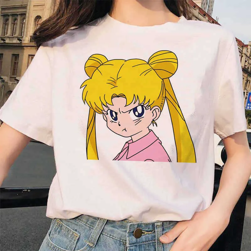 Sailor Moon 90s Funny Haesthetic Cat Anime Girl Aruku Clothes Tshirt Cute Female T-shirt Kawaii Women T Shirt L231030