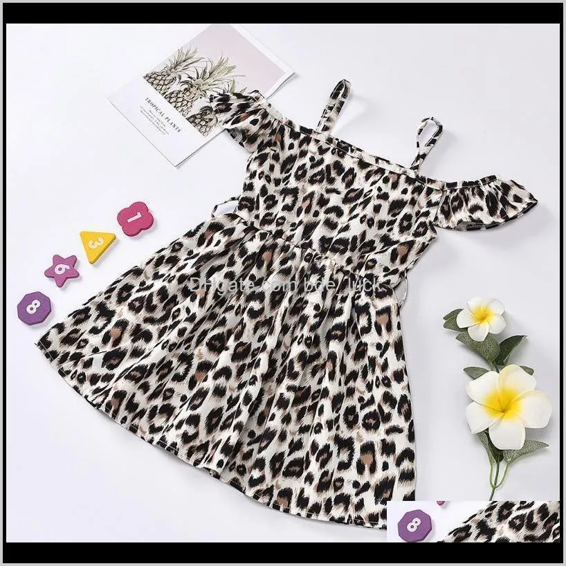 Toddler Baby Kids Girls Leopard Print Strap Off Shoulder Princess Dress Clothes Vetement Fille Ropa Niña Meisjes Kleding Summer Girl`s