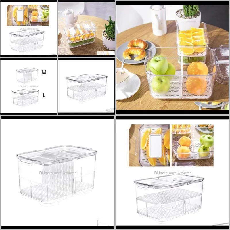 With Lid Fruit Vegetable Containers Double Sealed Multifunction Transparent Rectangle Plastic Drain Storage Box Refrigerator Bottles &