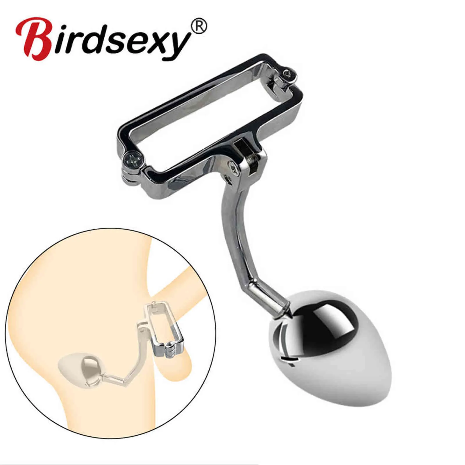 NXY Anal sex toys Gay Butt Plug Stainless Steel Metal Anal Hook With Ball Penis Ring For Male Dilator Chastity Lock Cock 1123