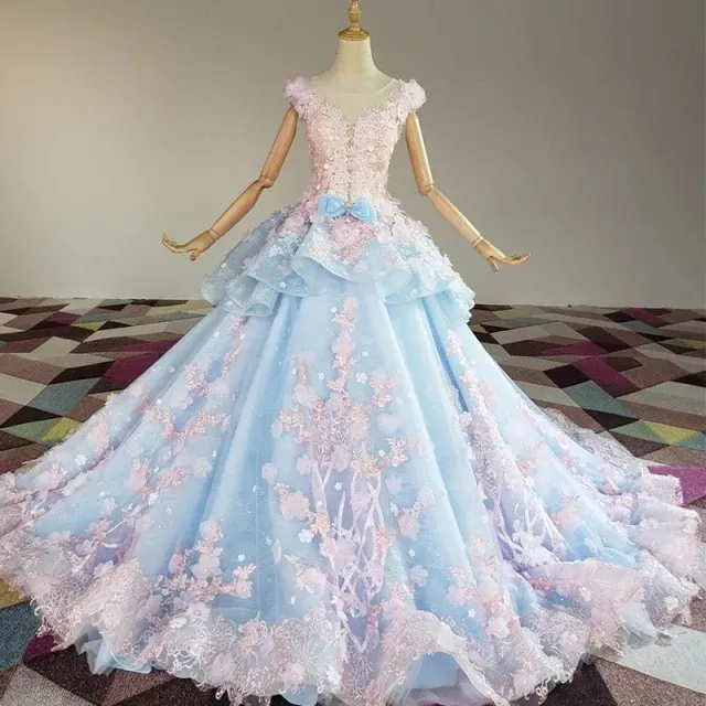 Luksusowe Różowe Prom Dresses Eleganckie 3D Floral Aplikacje Suknia Balowa Suknia Wieczorowa Dubai Arabski Formalna Nosić Robe De Soiree