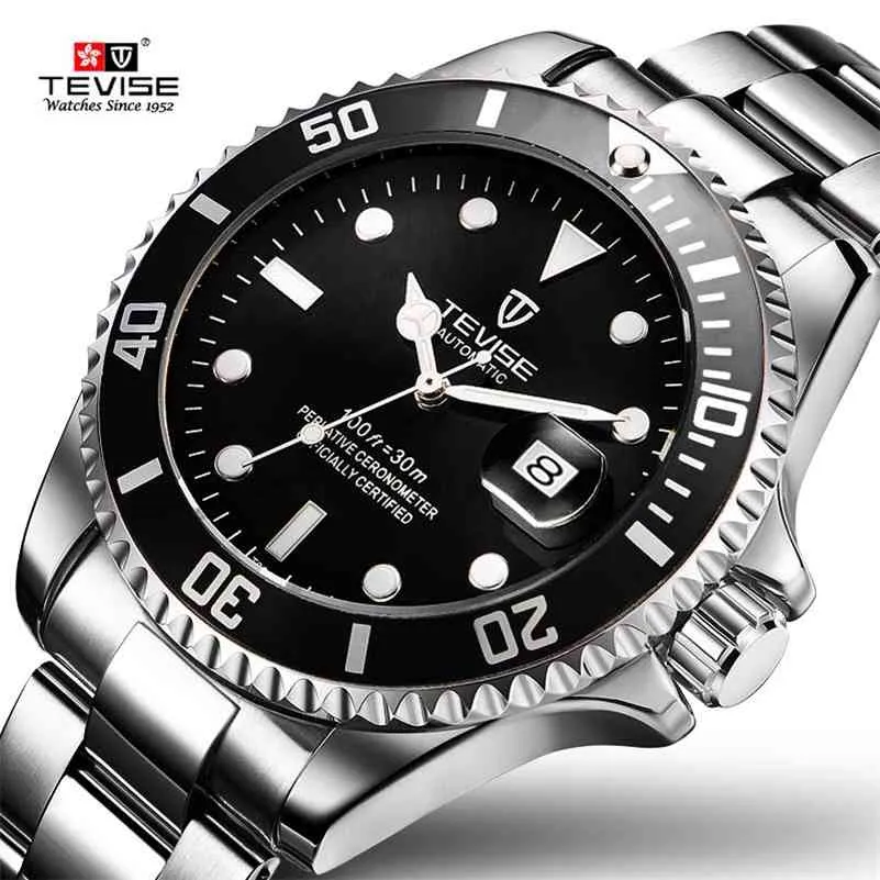 Drop shipping tevise top marca homens relógio mecânico moda automática luxo aço inoxidável macho relógio relogio masculino 210329
