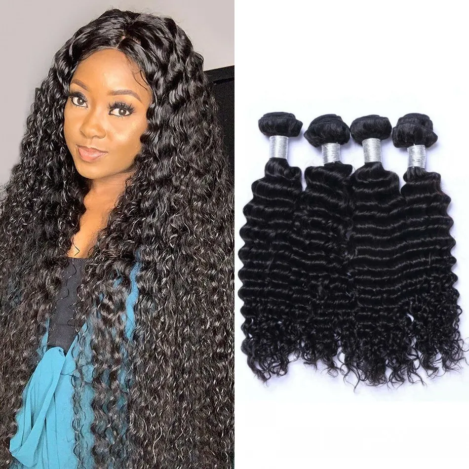 Indian Deep Wave Human Hair Pacotes 8-26 polegadas 3/4 pe￧as cor natural Toca virgem encaracolada para mulheres