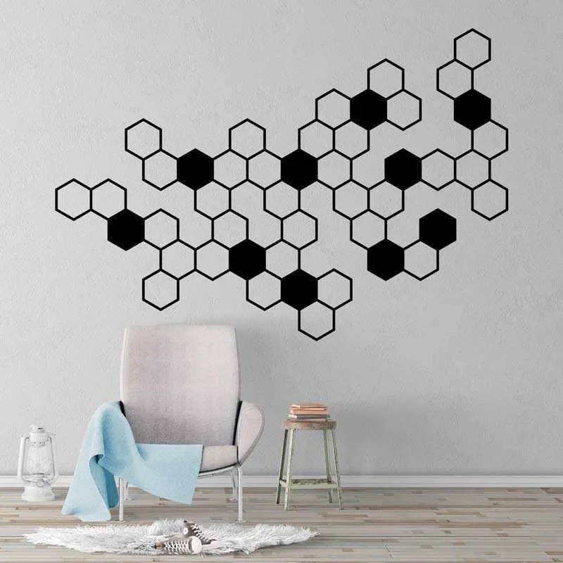 Adesivi grafici geometrici a nido d'ape moda tecnologia senso scuola decorazione ufficio casa decalcomania carta da parati JH12