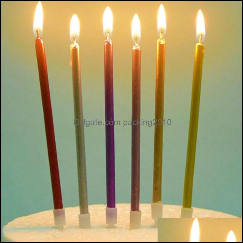 12PCS Metal Plated Pencil Candle Decorative Birthday Cake Topper Cake Candle for Party Ornament Assorted Color