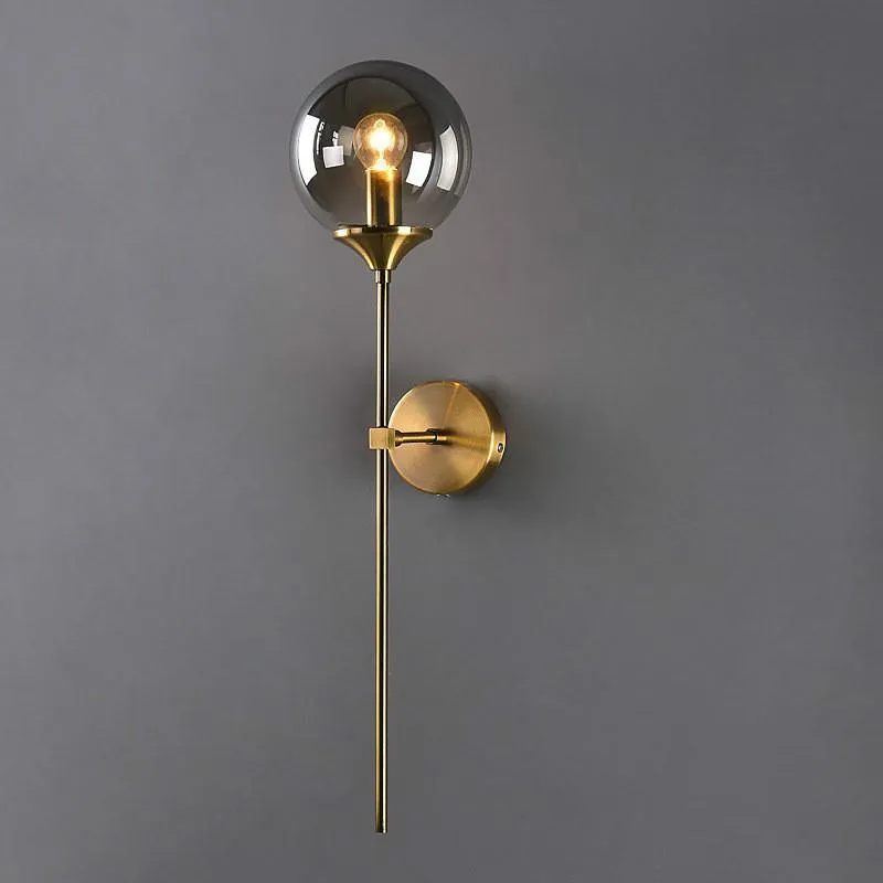 Moderne LED boule de verre applique nordique clair/ambre/gris fumée E14 or applique décorative chambre chevet suspension