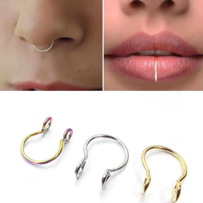 U Şekilli Sahte Septum Yüzükler Paslanmaz Çelik Piercing Oreja Sahte Takı Piercing Burun Hoop