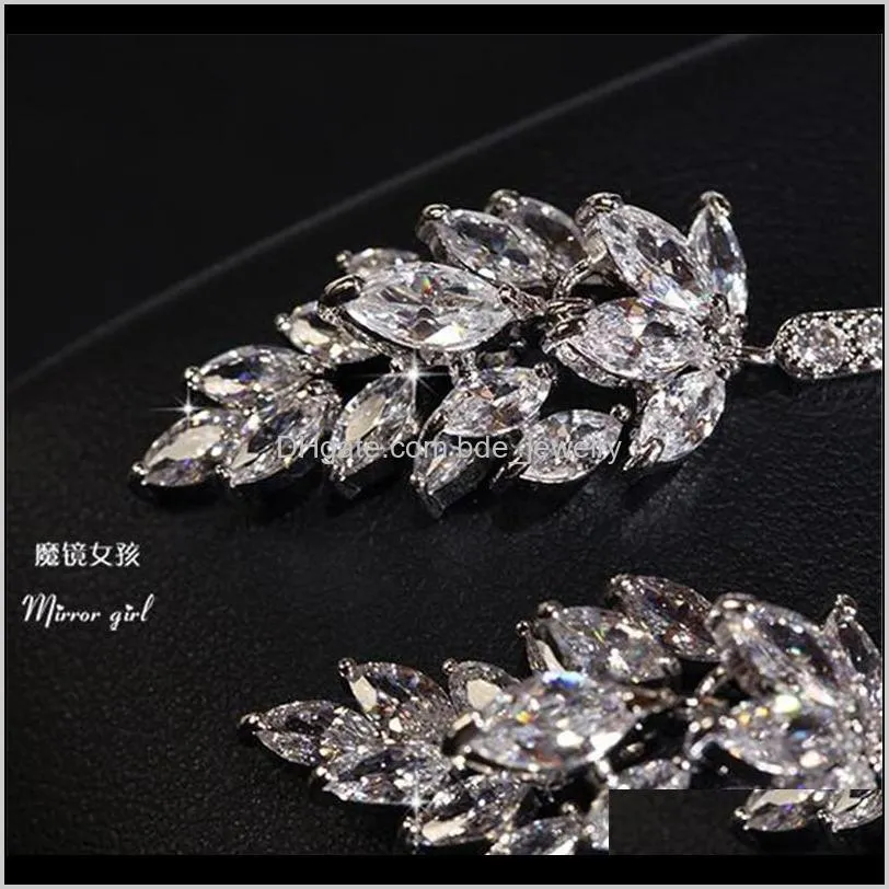 sparkling long drop earring luxury jewelry 925 stelring silver marquise white topaz cz diamond gemstones women wedding dangle earring