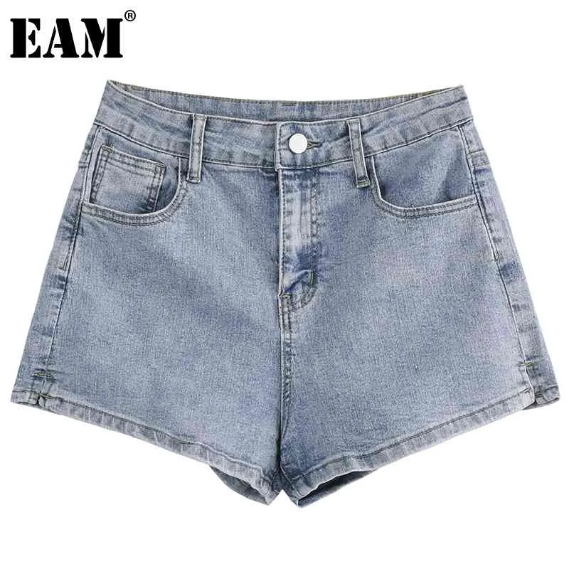 [EAM] Jeans a gamba larga in denim casual tasca blu a vita alta pantaloni larghi da donna moda primavera estate 1DD7921 210512