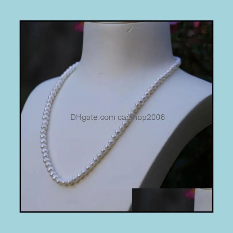 7-8mm White Natural Pearl Beaded Necklace 19inch Bridal Jewelry Choker Gift