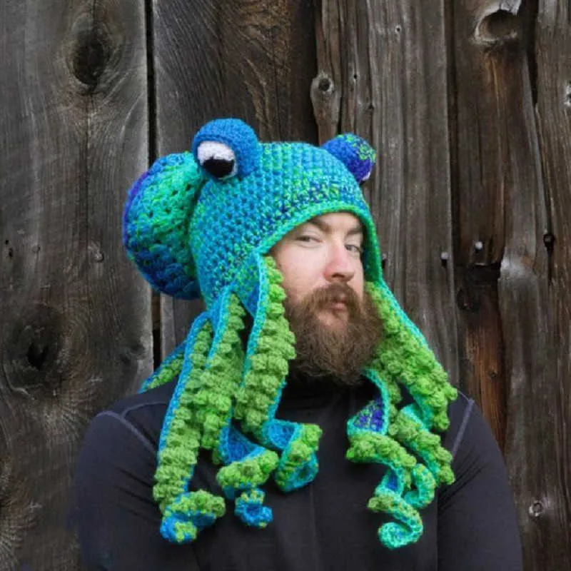 Erwachsene Lustige Octopus Hut Haar Perücke Kappe Für Männer Frauen Winter Warme Häkeln Gestrickte Herren Designer Hüte und Kappen Halloween party 210713