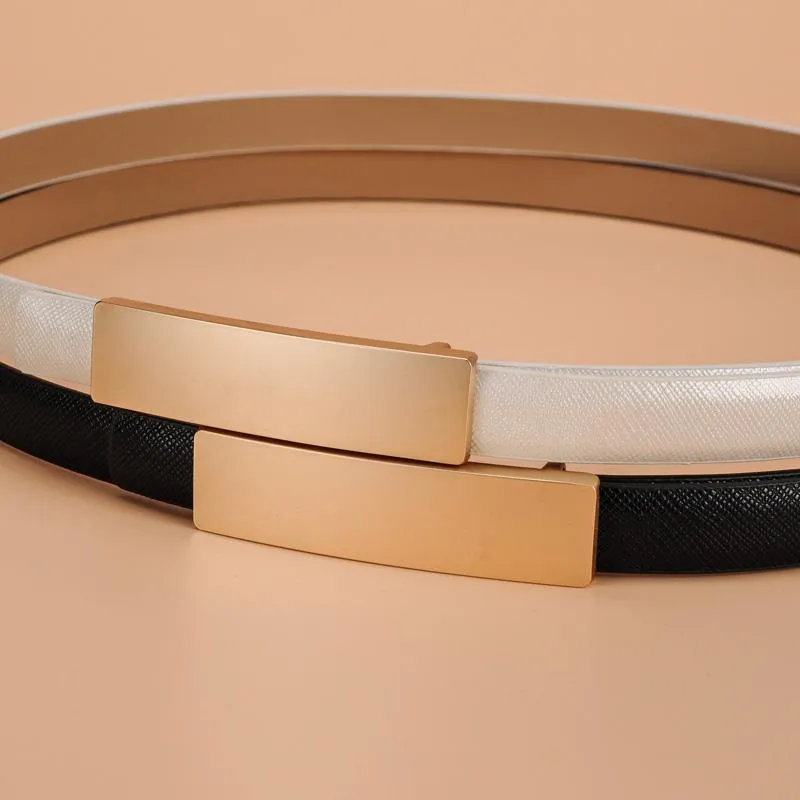 Belts Simple Fashion 1.5cm Fine Womens / Ladies Slim Leather Belt Korean Style With A Small Gold Buckle Tie For Dress