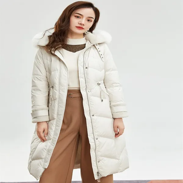 冬のウエスト - 軽減時代と長い防風女性のコートホワイトのエイダーダウンジャケット