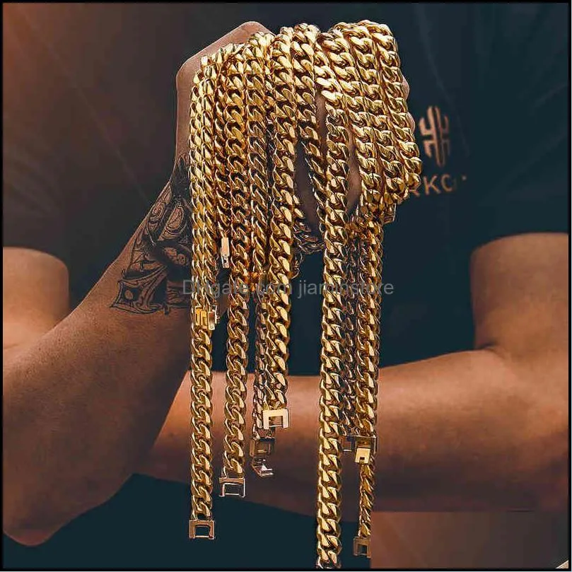 KRKC Hip Hop Cubans 316L Stainls Steel Necklace Lobster Clasp Men 18k Gold PVD Plated Curb Chain Thin m Cuban Link Chain