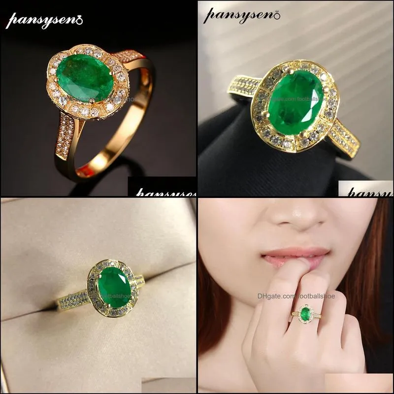 Pierścień Solitaire Biżuteria Pansysen Luksusowy 925 Sterling Sier 8x6mm Oval Emerald Gemstone Dla Kobiet Wedding Cocktail Party Fine Prezenty Y1119