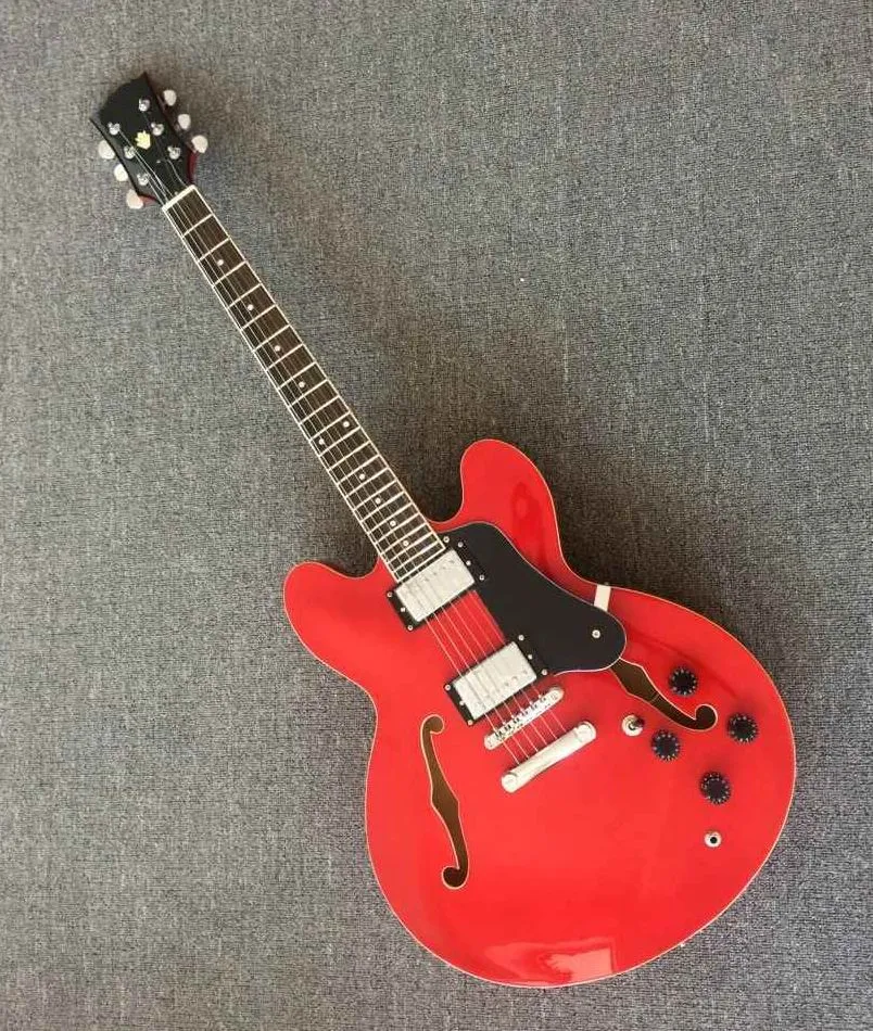 Atacado guitarras china fábrica personalizada novo jazz guitarra elétrica corpo semi oco em vermelho 20150520