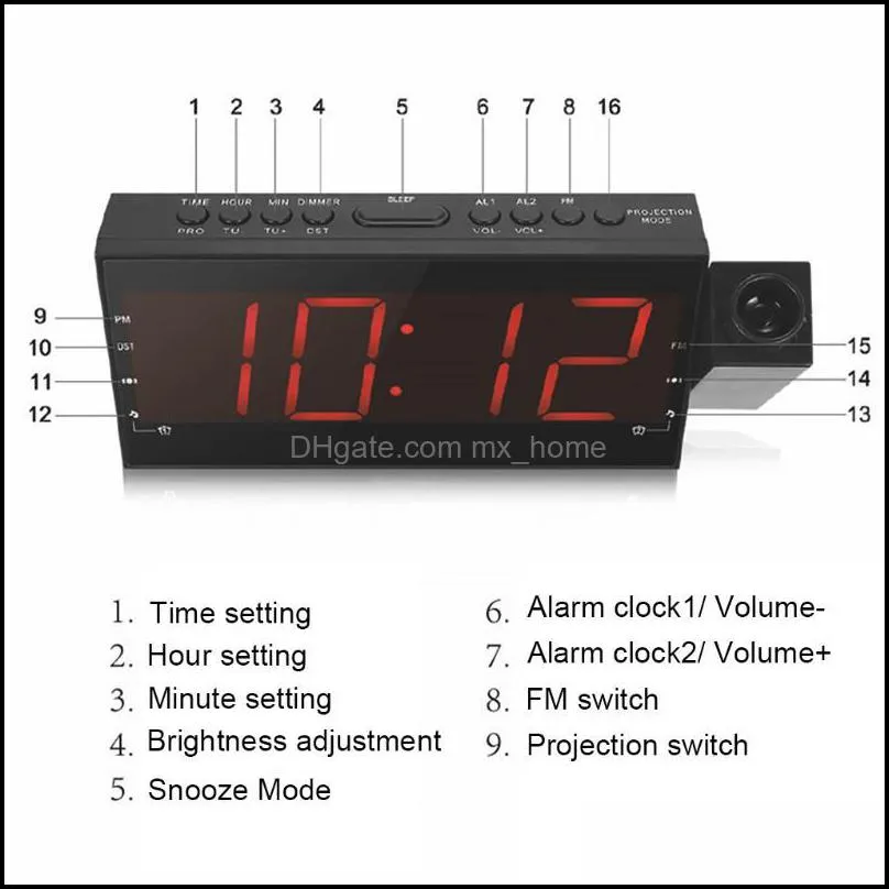 Other Clocks & Accessories LED Alarm Table Clock Radio Projection Digital With FM USB Charging For Home Bedroom Time Snooze Function