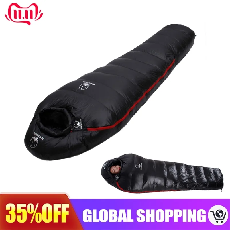 Winter Ultralight Thermal Adult Mummy 95% White Goose Down Sleeping Bag Sack Compression Pack For Backpacking Camping Hiking 210618