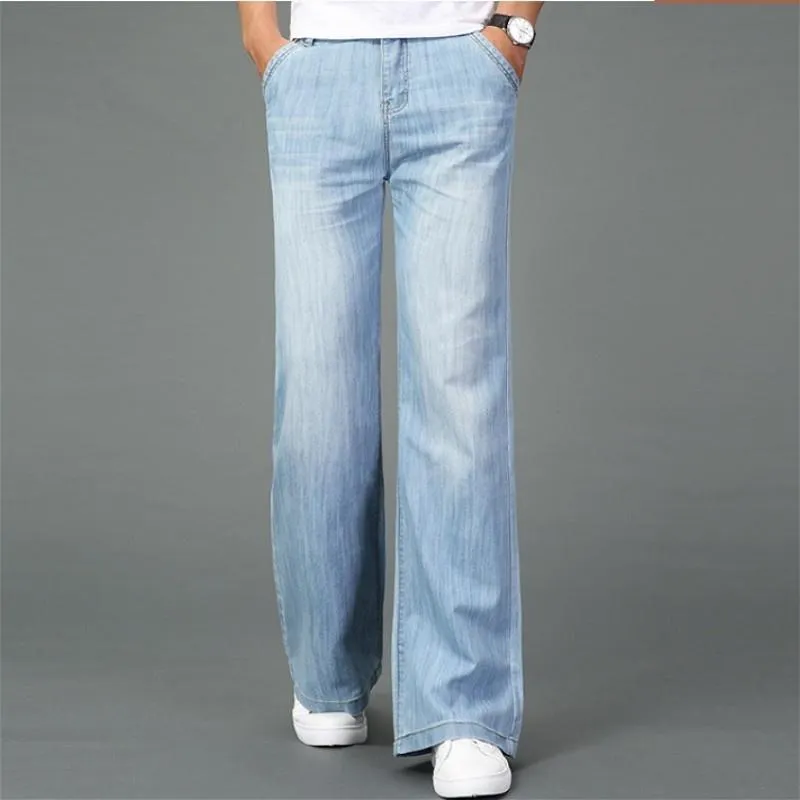 Vintage Bell Bottom Flared Denim Pants For Men Slim Fit Retro Wide