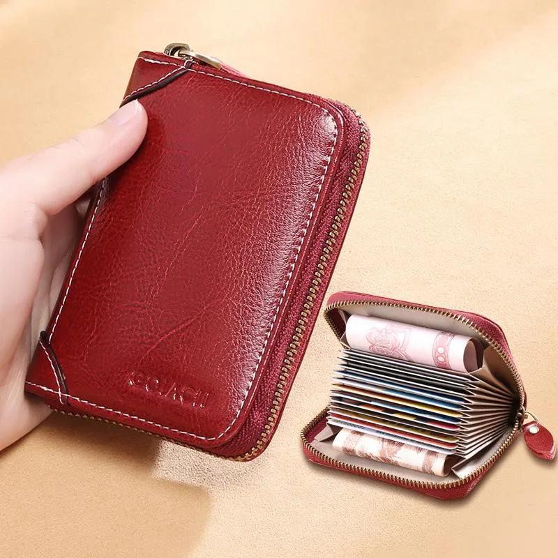 Card Holders Bag Women's Leather Multi Position Anti Degaussing Small Zipper Ultra-thin Driver's License Cover