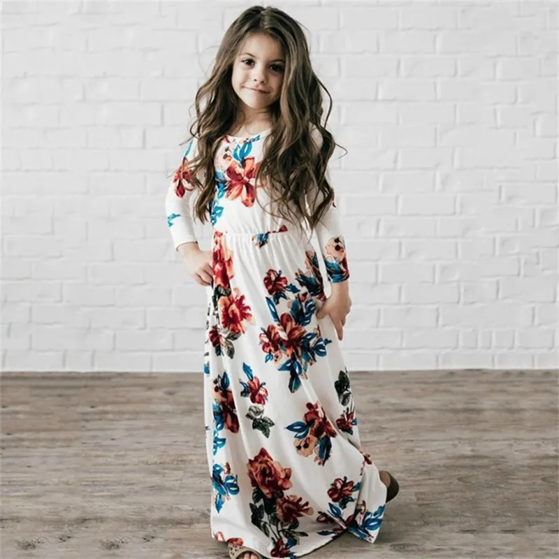 Girls Floral Maxi Dresses Kids Flowers Vintage Bohemian Holiday Dress Casual Party Princess Sundress Clothes 256 K2