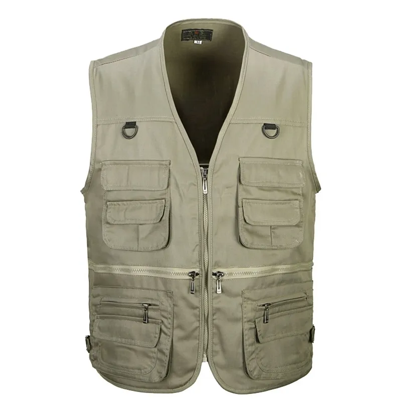 Gilet multitasche in cotone da uomo Gilet estivo da uomo casual sottile senza maniche con molte tasche Gilet largo da uomo Pographer 211104