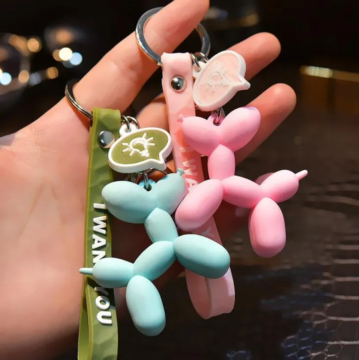 Fashion Cute PVC Balloon Dog Portachiavi Gioielli Coppia Portachiavi lungo Creativo Cartone animato Borsa per cellulare Ciondolo per auto Portachiavi Accessori