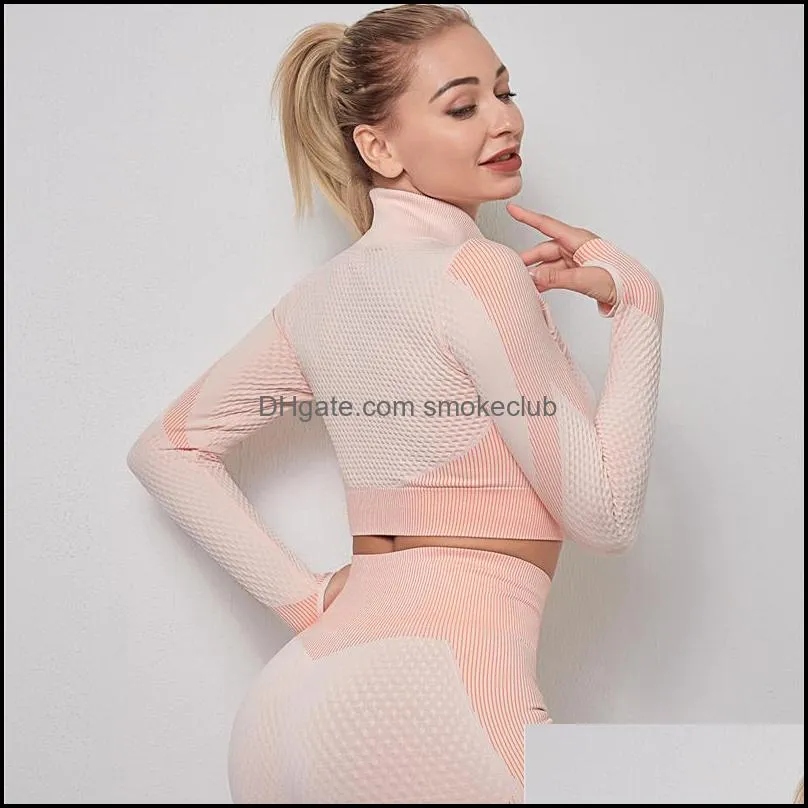 Yoga Outfits Women Shirts Zip Closure Seamless Top Sports Clothing Long Sleeve Shirt Fitness Tops Gym Wear Sport Workout