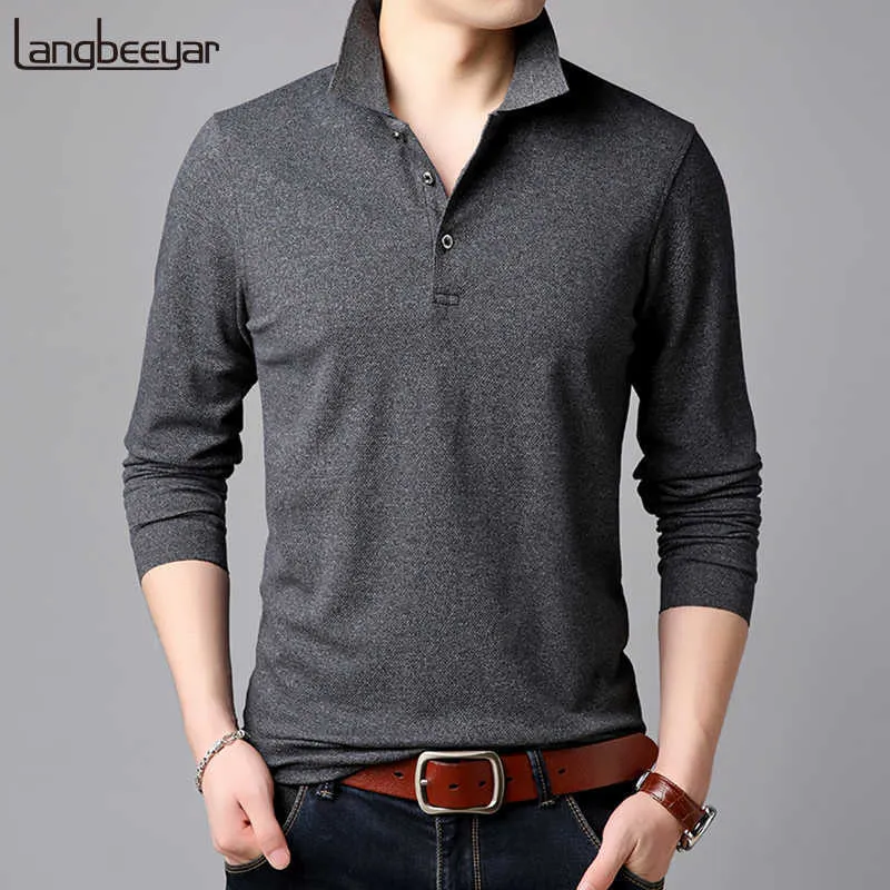 Üst Sınıf Moda Markaları Polo Gömlek Erkek Katı Renk Uzun Kollu Slim Fit Erkek Kore Poloshirt Rahat Erkekler Giyim 210707