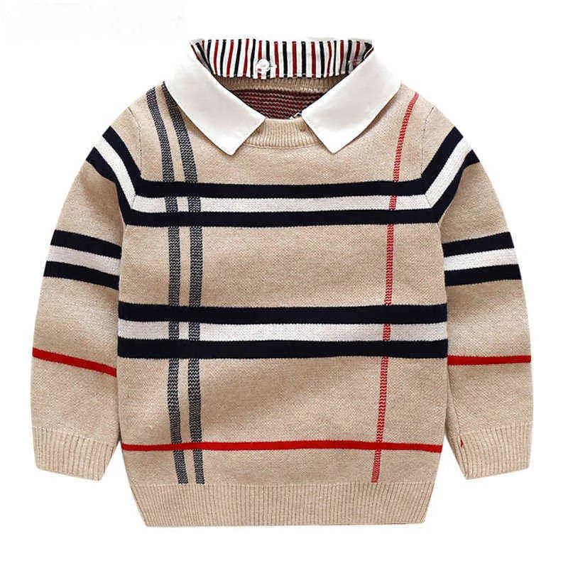 Warme wol jongens meisjes trui plaid winter truien voor kinderen knitwear katoenen pullover mode bovenkleding kinderen 2-7Y Y1202