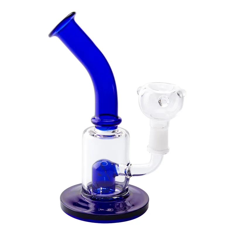 GB050 Blue en verre Bong Bong Dab Rigon Fumer Pipe d'environ 18 cm de hauteur Bubbler Bongs 14 mm femelle Dome Bowl Quartz Banger Nail 2 Modèles