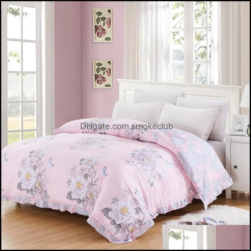 Bedding Sets Flower 100%Queen King Lace Cotton 4Pc Set Quilt Cover Pillowcase Flat Bed Sheet Bedspreads Home El Bedclothes Bedroom