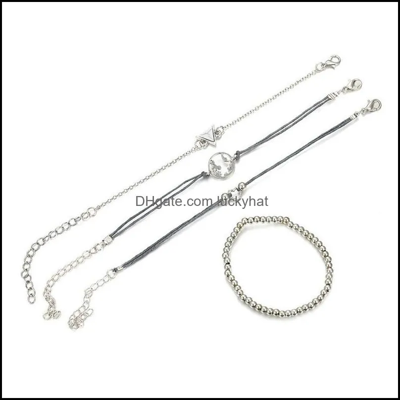 Link, Chain Bohemian Handmade Weave Heart Geometry Triangle Stone Bracelet Sets Women 2021silver Color Rope Bracelets Jewelry Gift