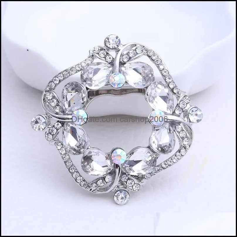 Pins, Brooches 1pcs 41x39mm Geometric Square Crystal Brooch Scarves Buckle Dual-use For Women Wedding Dress Accessories