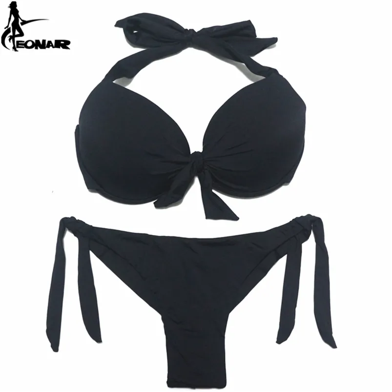 Eonar Bikini Solid Swimsuit Push Up Set Brazylijski Cut / Classic Bottoming Garnitury Seksowna Plus Solid Swimwear 210624