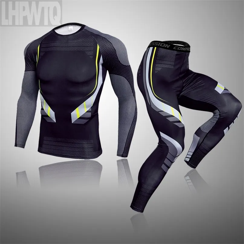 2 Pcs/Set Winter Thermal Underwear Men Compression Sports Suit Long Johns Clothes Running Sport Wear Exercise Workout Tights 210910