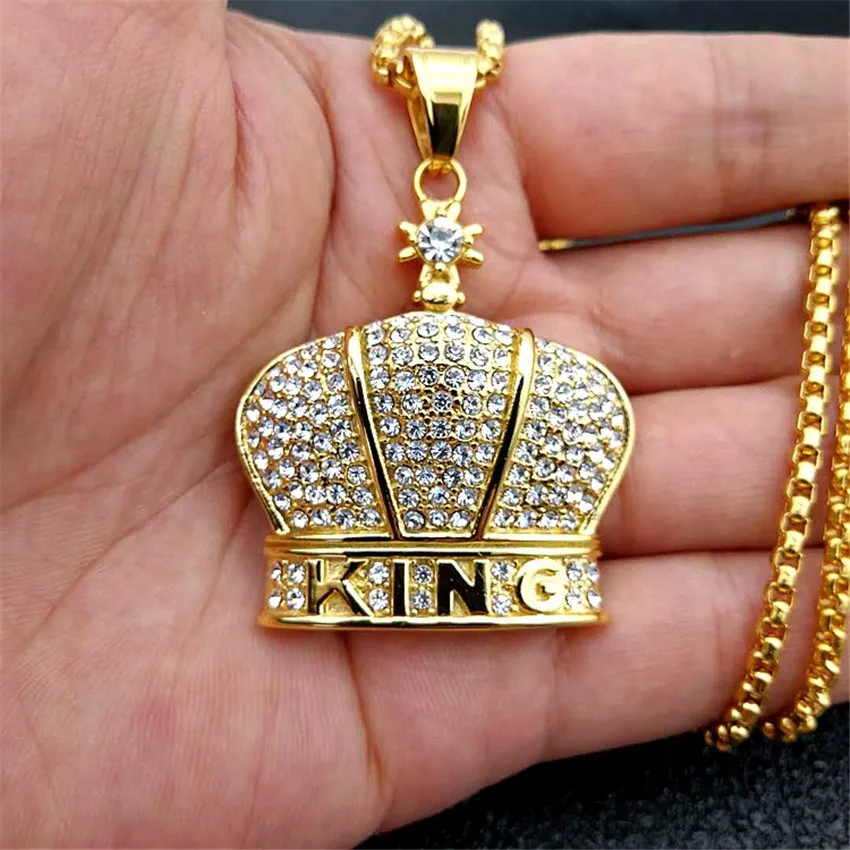 Orthodox Church Crown Cross Pendants Necklaces For Women/Men Gold Color StainlSteel Chain Iced Out Bling King Jewelry X0509