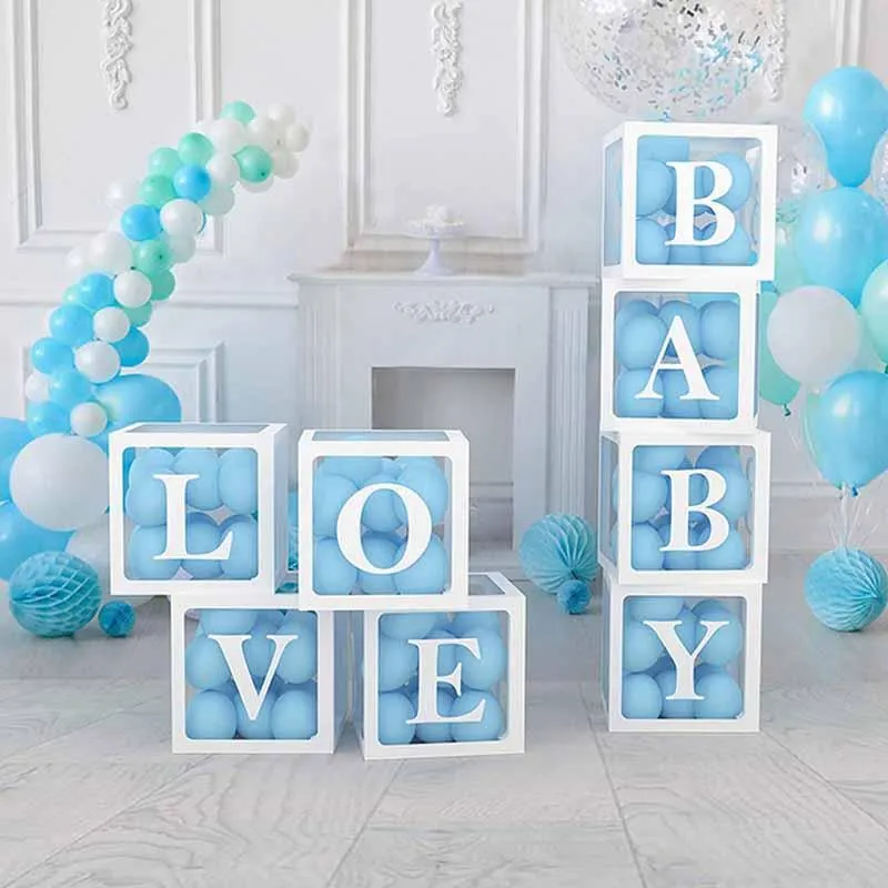 Party Decoration Transparent Balloons Boxes With Letters For Boy Girl ONE Baby Shower Bride To Be Wedding Birthday Backdrop