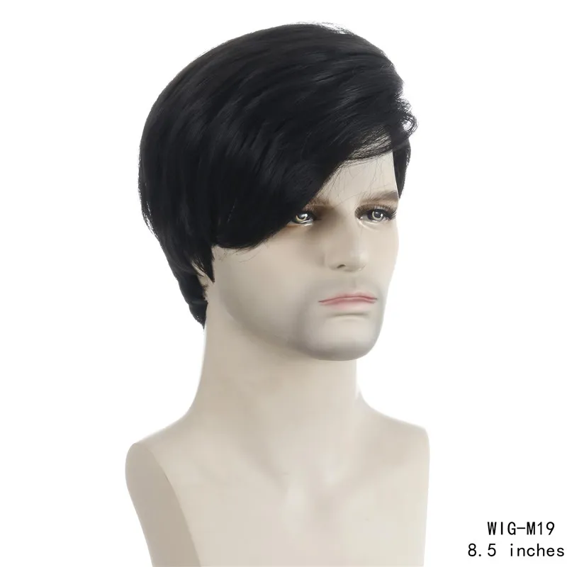 Short Men's Synthetic Wig Black Color Straight Perruques de cheveux humains Simulation Human Hair Wigs WIG-M19