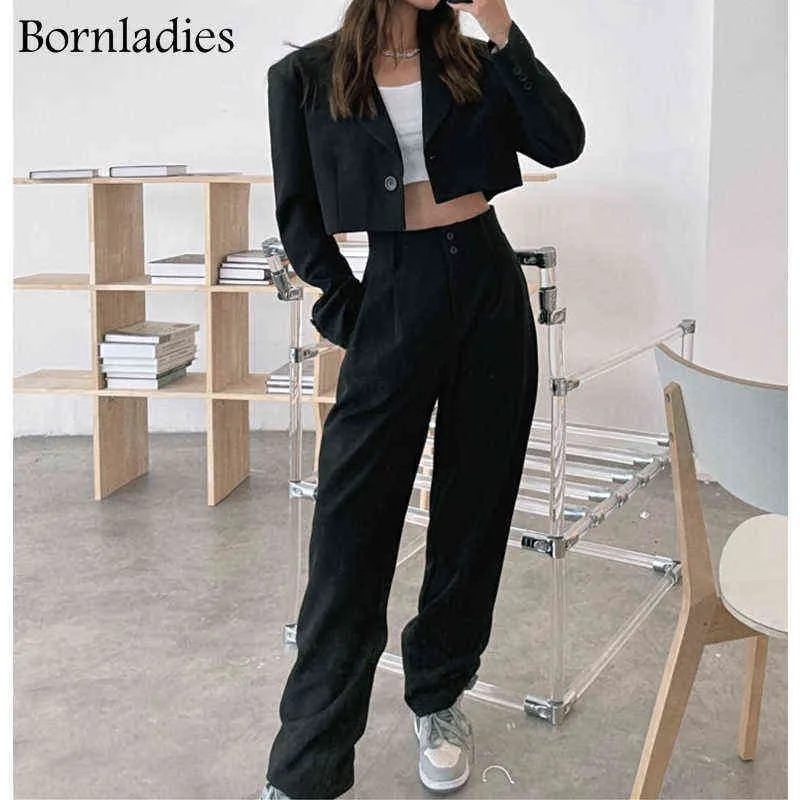 Bornladies Autumn Twe Piece Sets Korean Fashion Blazer Suits women crop cot and pant suits long sleeve ensemble2 eces onfit 220105
