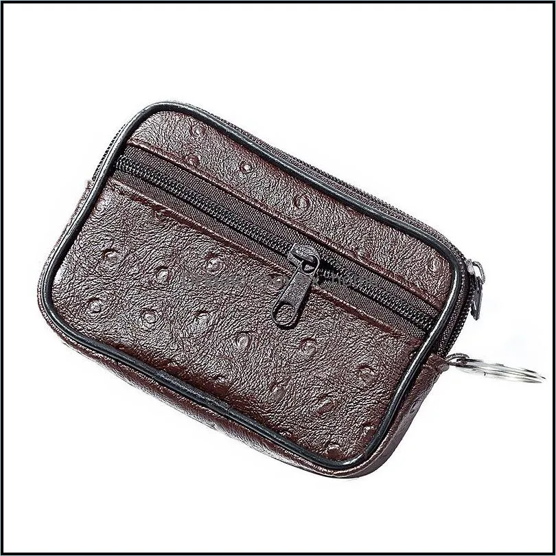Solid Color Men Leather Wallet Paper Money Coin Key Pocket Wallets Waterproof Leather Coin Storage Zipper Purse Men Casual Bags VT1591