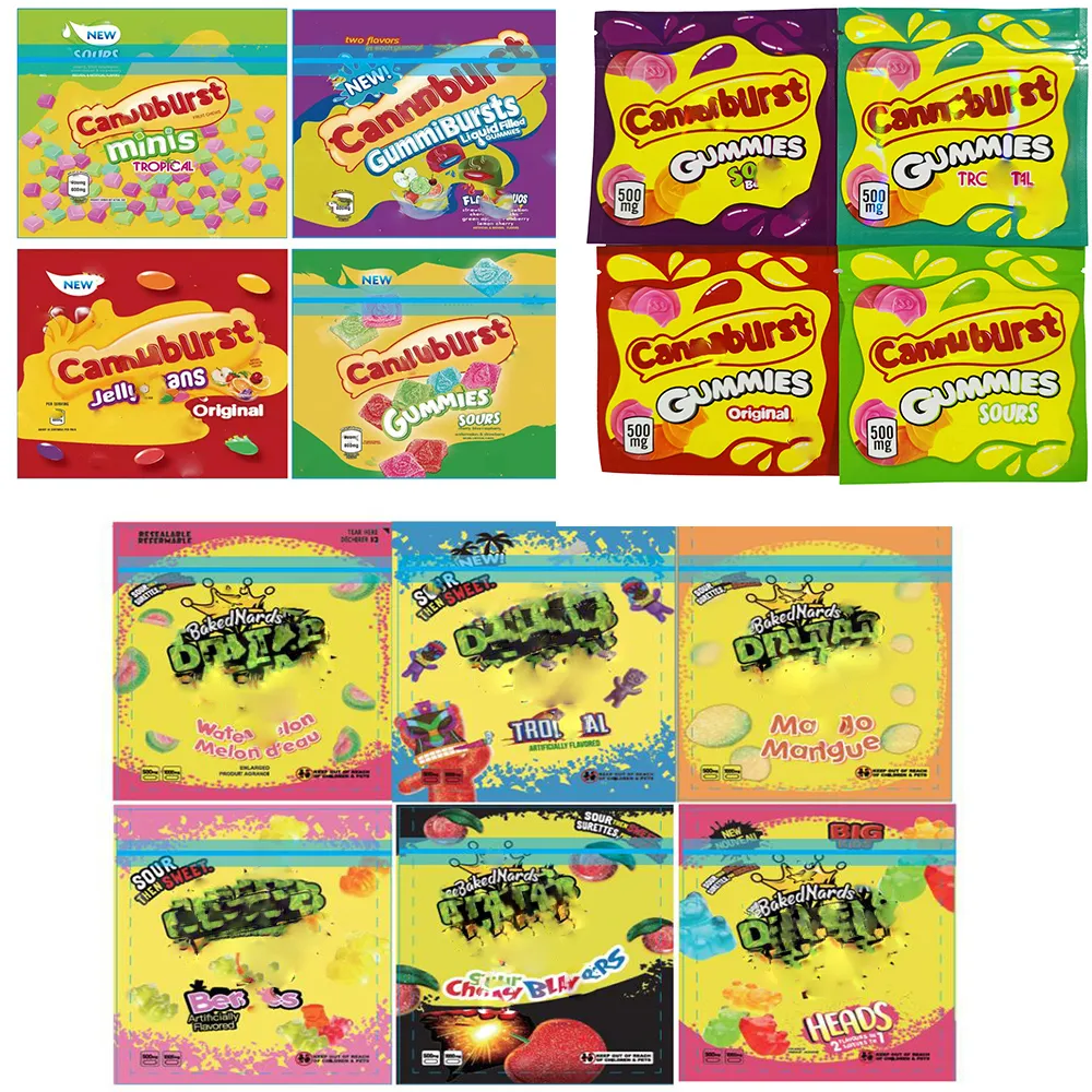 Wholesale Empty 500mg 600mg Cannaburst De Gummies Packaging Bags Sour Berries Tropical Edibles