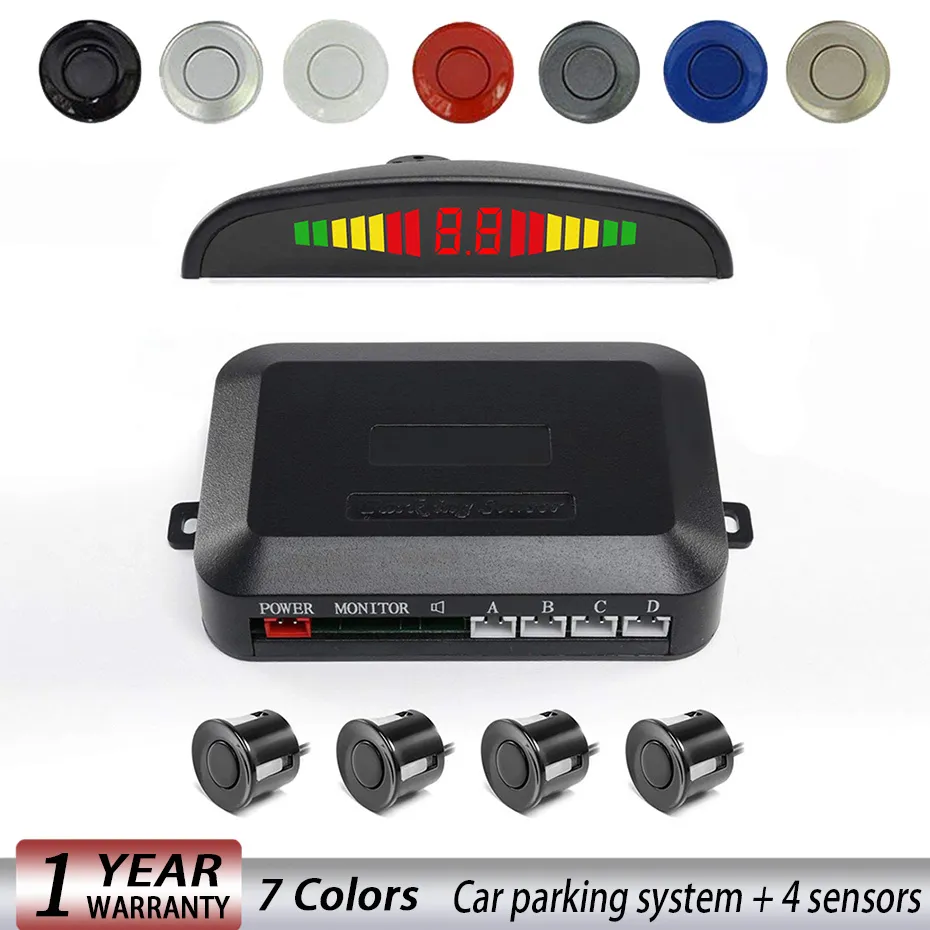 Sensor de aparcamiento Led para coche, pantalla Parktronic, 4 sensores, asistencia de respaldo inverso, Detector de Radar, sistema de Monitor de corazón ligero
