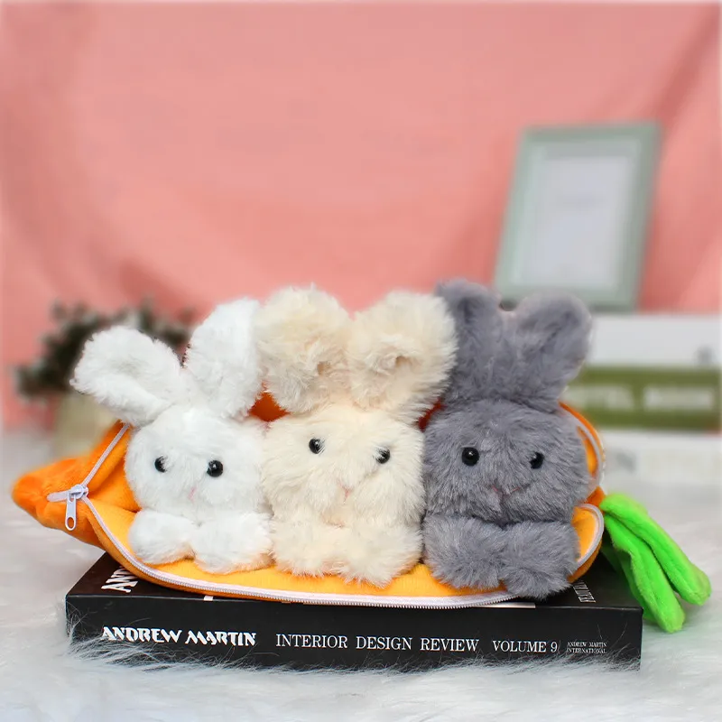 Easter decoration holiday gift toy cute carrot bag 3 rabbit dolls children's birthday Christmas gift