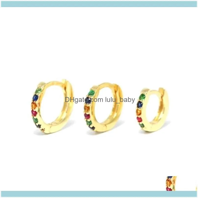 Round Rainbow Crystal Hoop Earrings 925 Silver European American Style Zircon Fashion Jewelry For Women Birthday Gifts & Huggie